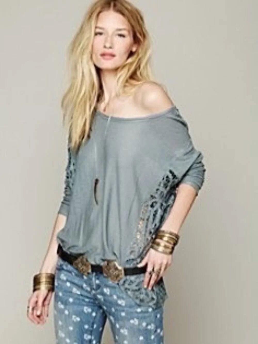 RARE NWT Free People Black Lace Inset Slouchy Linen Blend Top S| Boho Whimsigoth